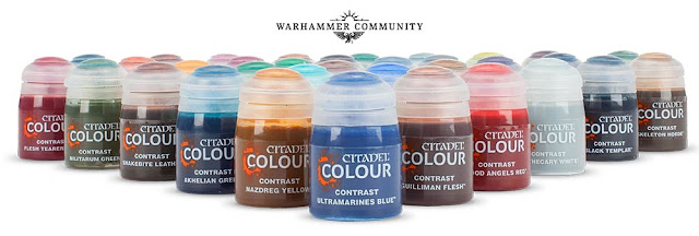 Pots de pintura Citadel Colour, incluyendo varios botes de la gama Contrast